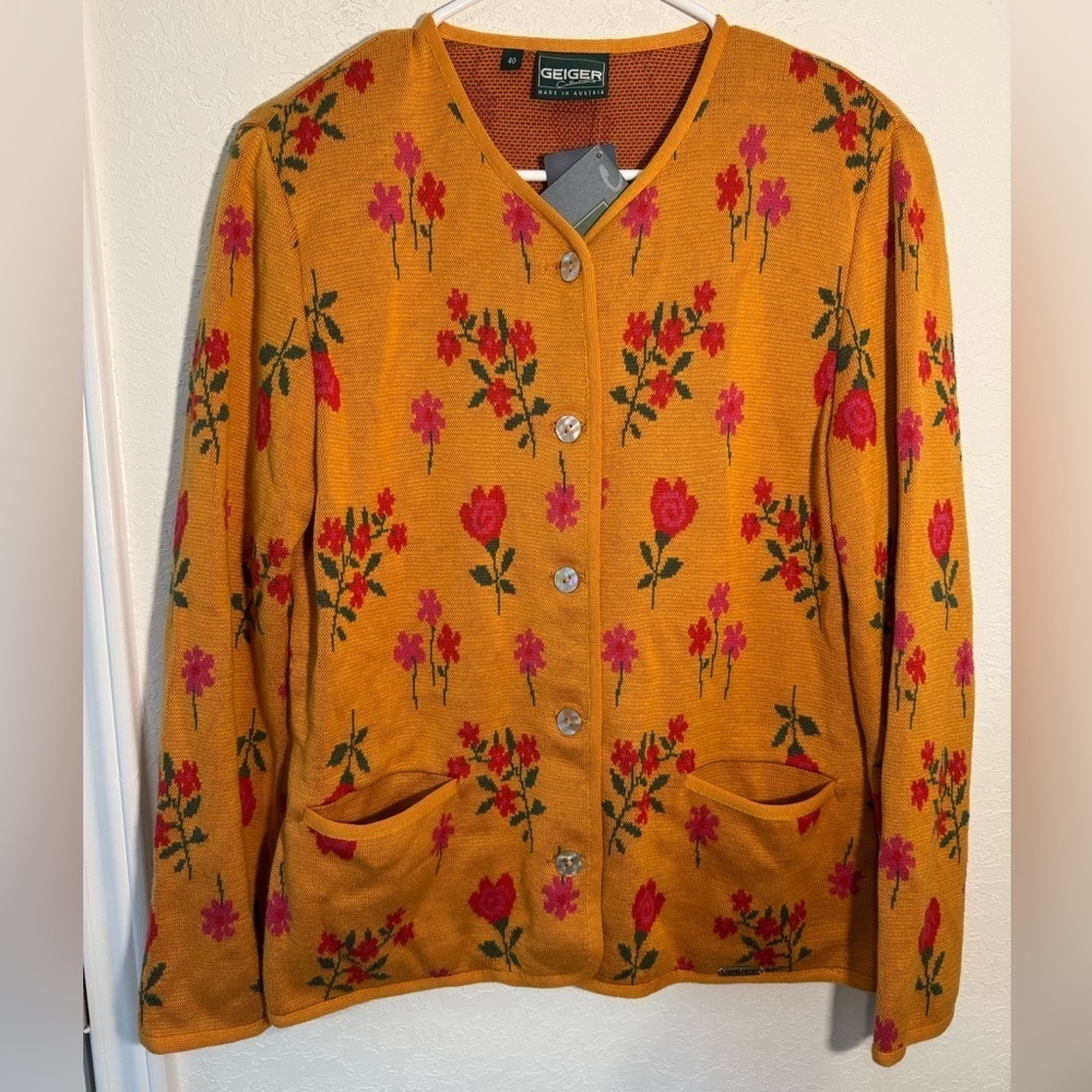 Geiger Collections Wool Blend Cardigan Womens EU 40 Floral Granny Vintage Rare